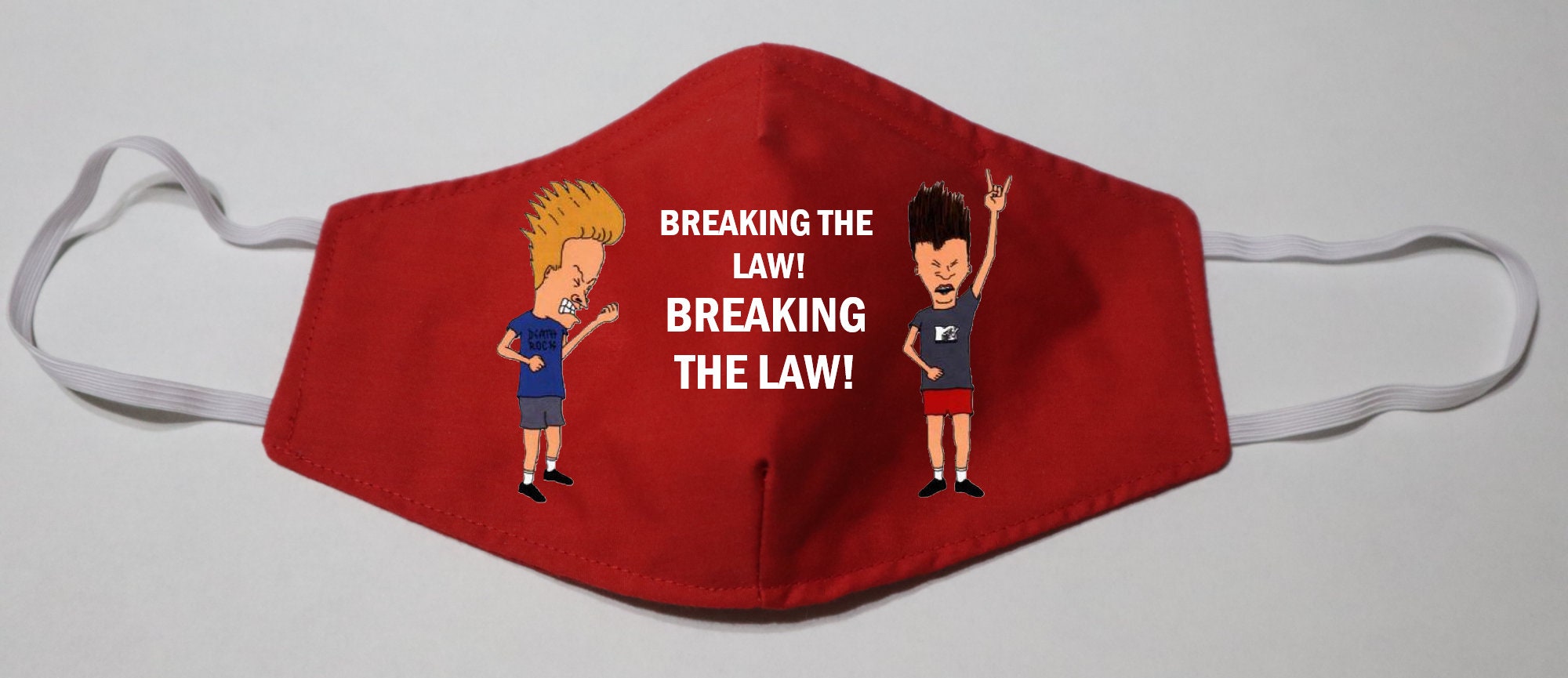 Handmade Cotton Blend Customizable Face Masks With Adjustable Ear-Loops - Beavis & Butt-Head Breaking The Law