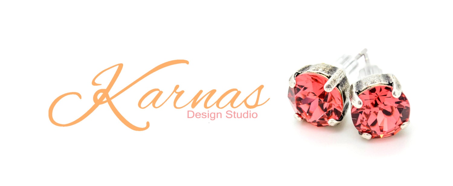 Padparadscha 8mm Post Or Dangle Earrings Made With Crystal Choose Your Metal Karnas Design Studio Free Shipping