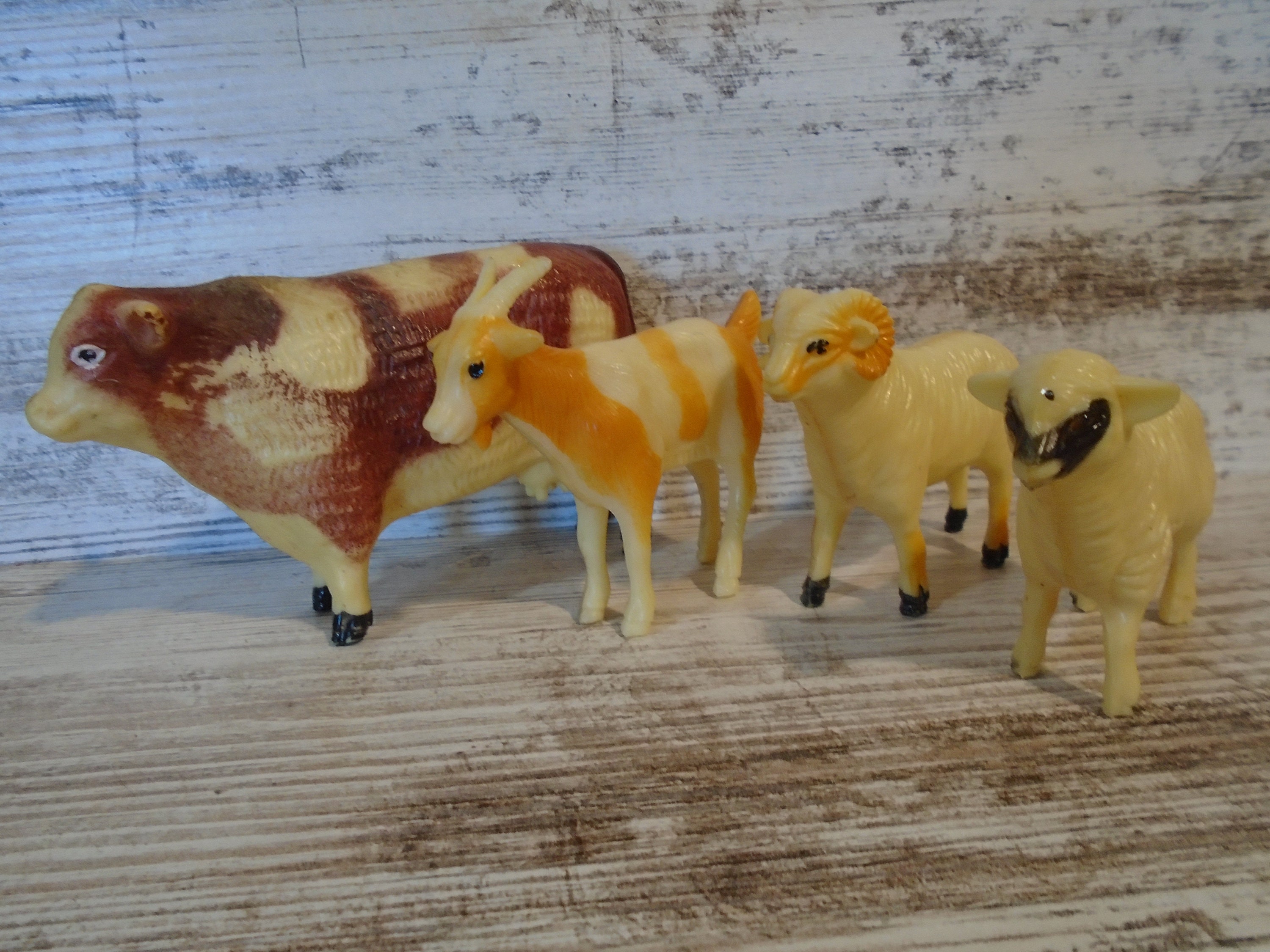 Vintage Celluloid Animal Cow Sheep Lamb Goat Ram Farm Barn Miniature Terrarium Fairy Garden Toy Plastic Craft Supply Lot | #3892