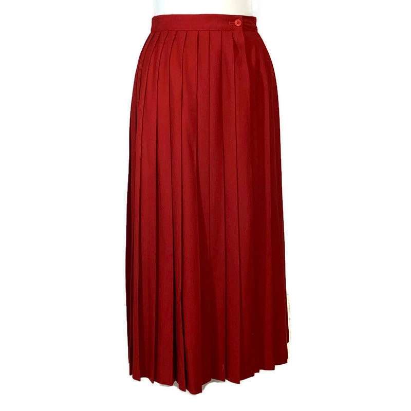 Vintage 80S Red Wool Blend Wrap Skirt, 1980S Pleated Office Skirt