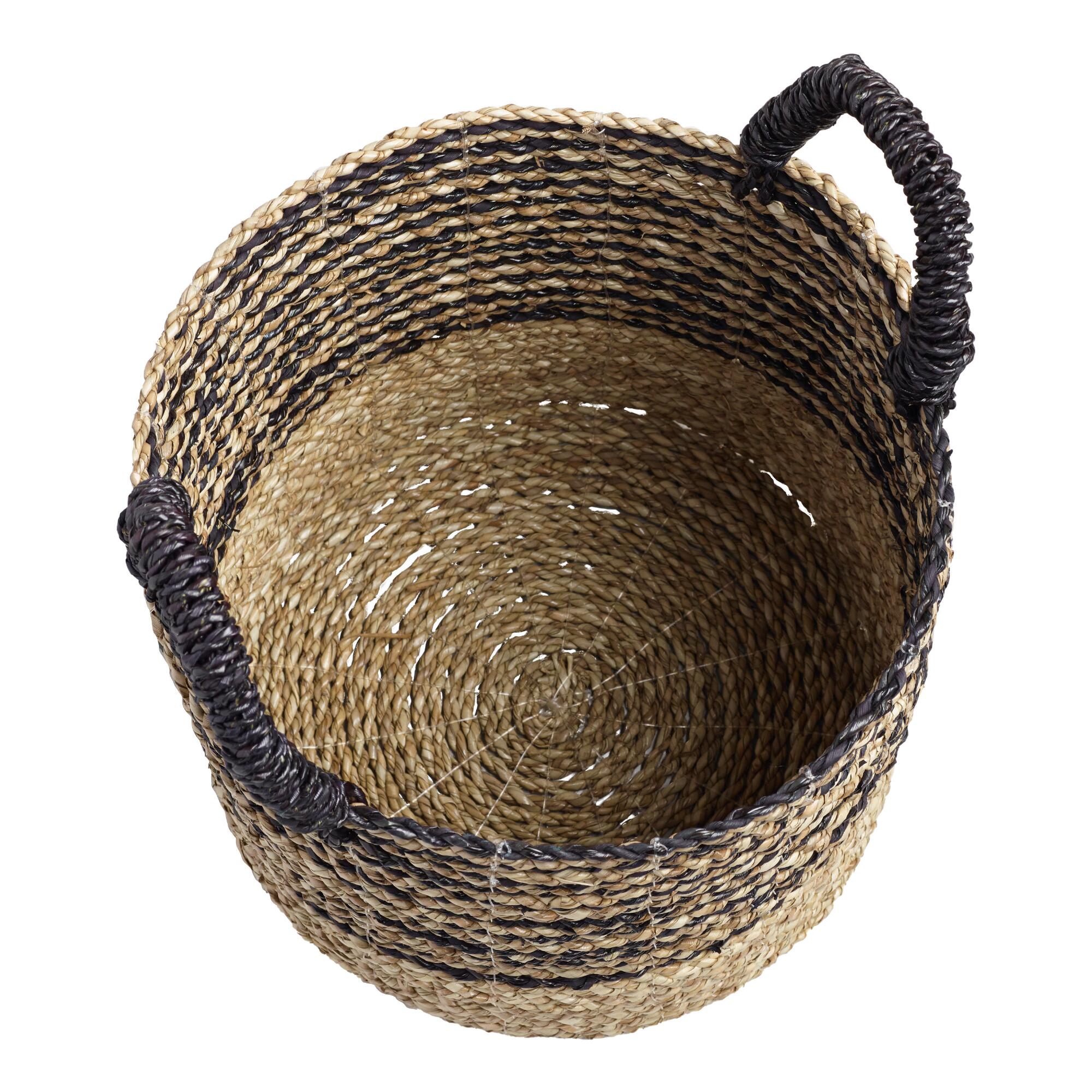 Small Black and Natural Seagrass Calista Tote Basket: Black/Natural by World Market