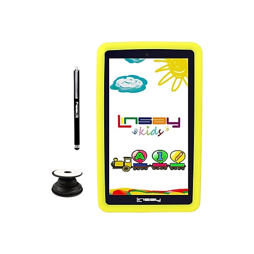 Linsay 7" Tablet with Holder, Pen, and Case, Wi-Fi, 2GB RAM, 32GB (Android), Yellow/Black (F7UHDKIDSP)