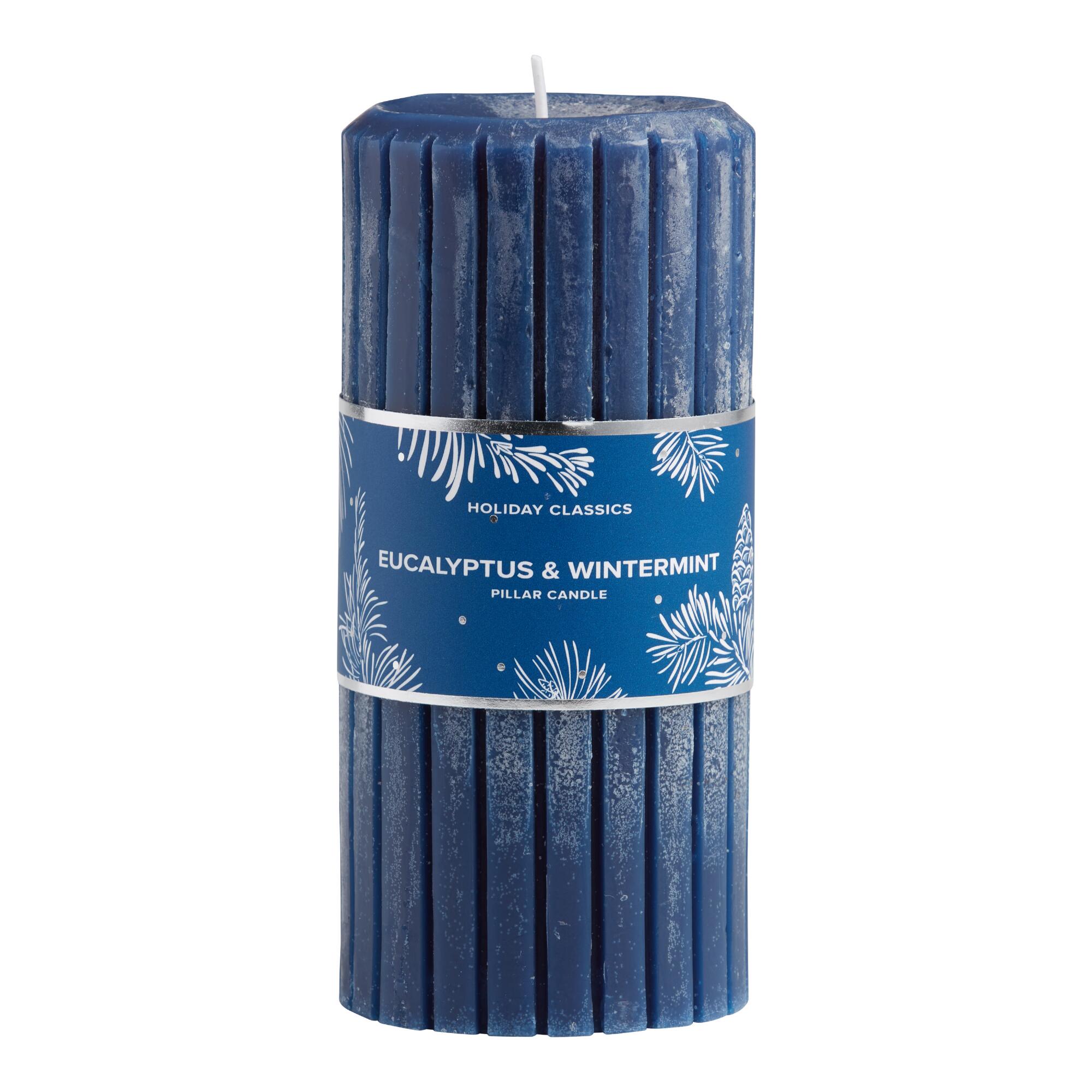 6 Inch Blue Eucalyptus & Wintermint Pillar Candle - Scented Wax by World Market