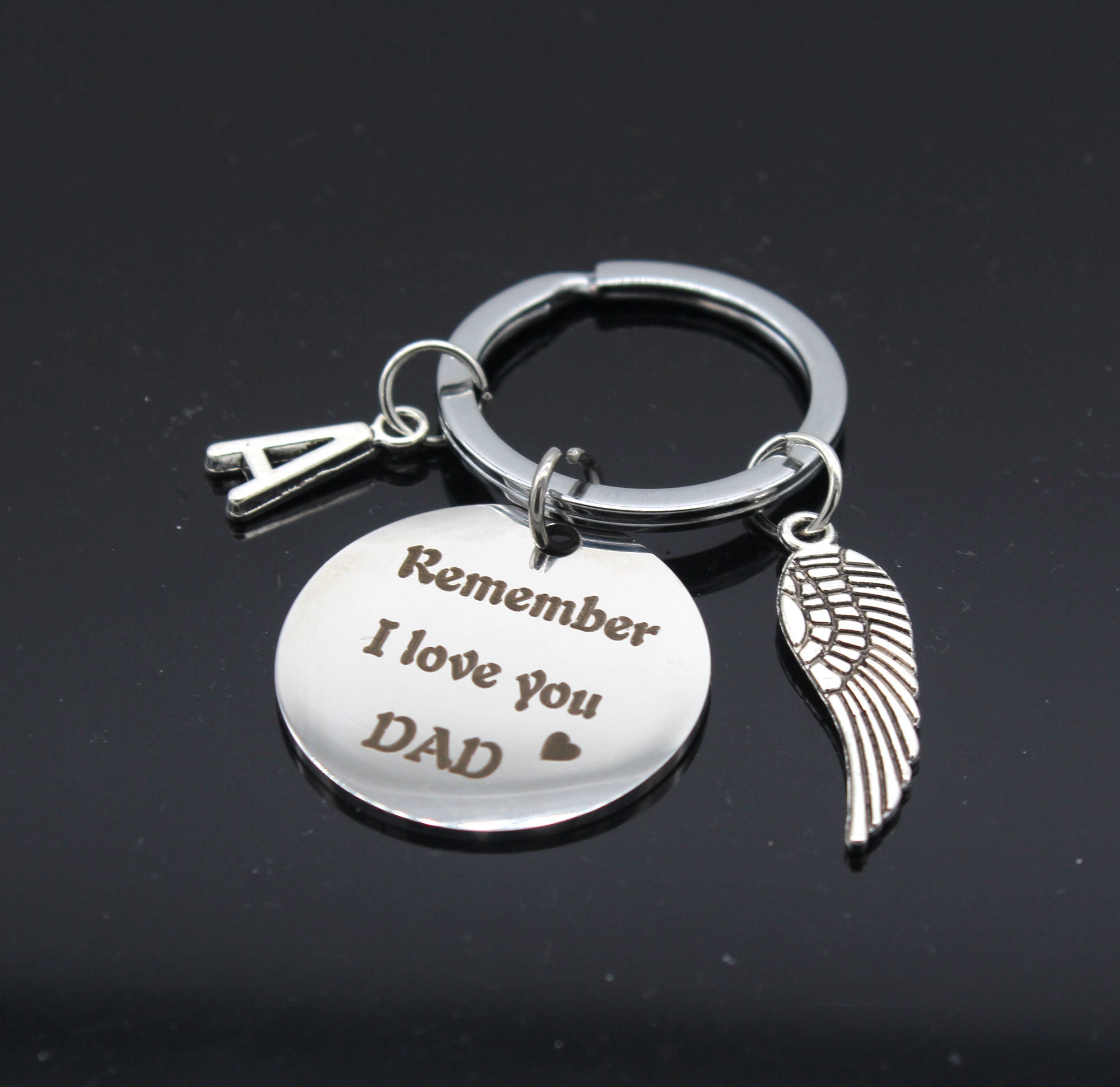 High Quality Stainless Steel Intial KeychainRemember I Love You Dad.father's Day Gift, Gift For Dad, Custom Keychain, Personalized Gift.angle