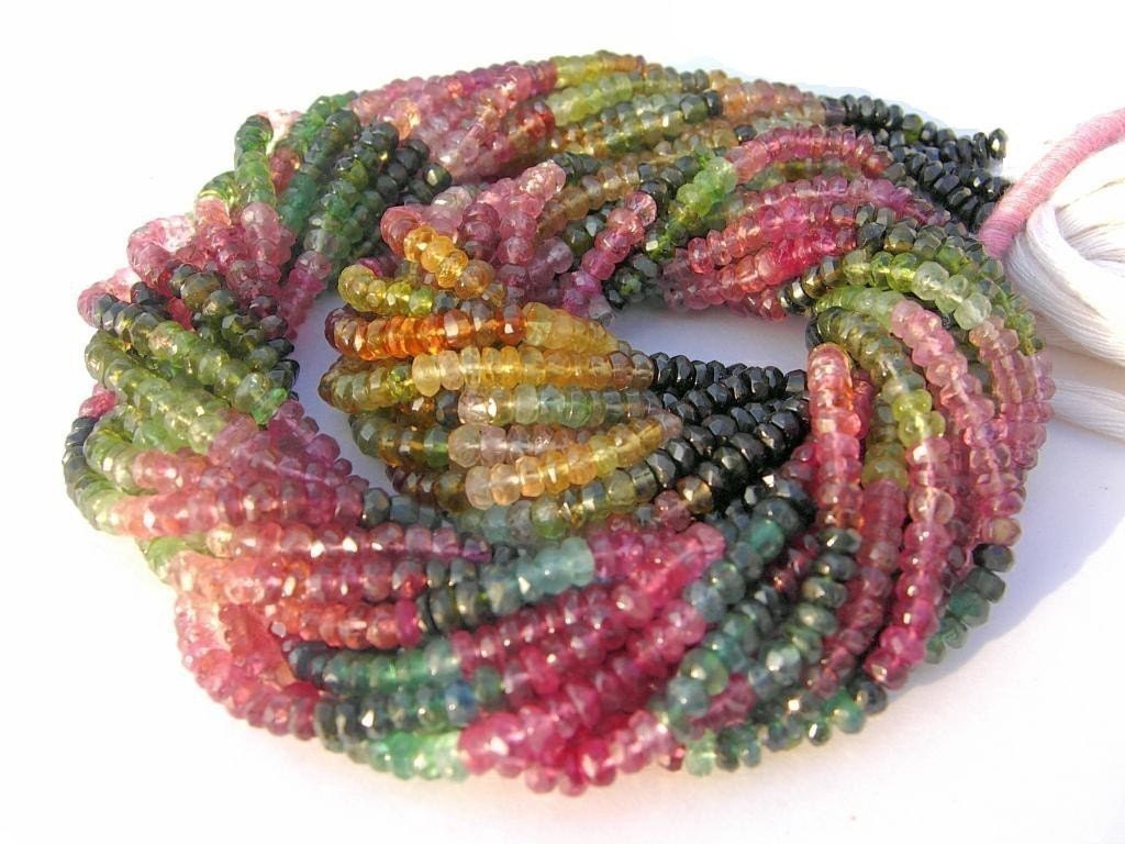 10 Strands 3.5mm Natural Multi Tourmaline Faceted Rondelle Beads 13 Semiprecious Gemstone - Jewelry Making Wire Wrapping Beading