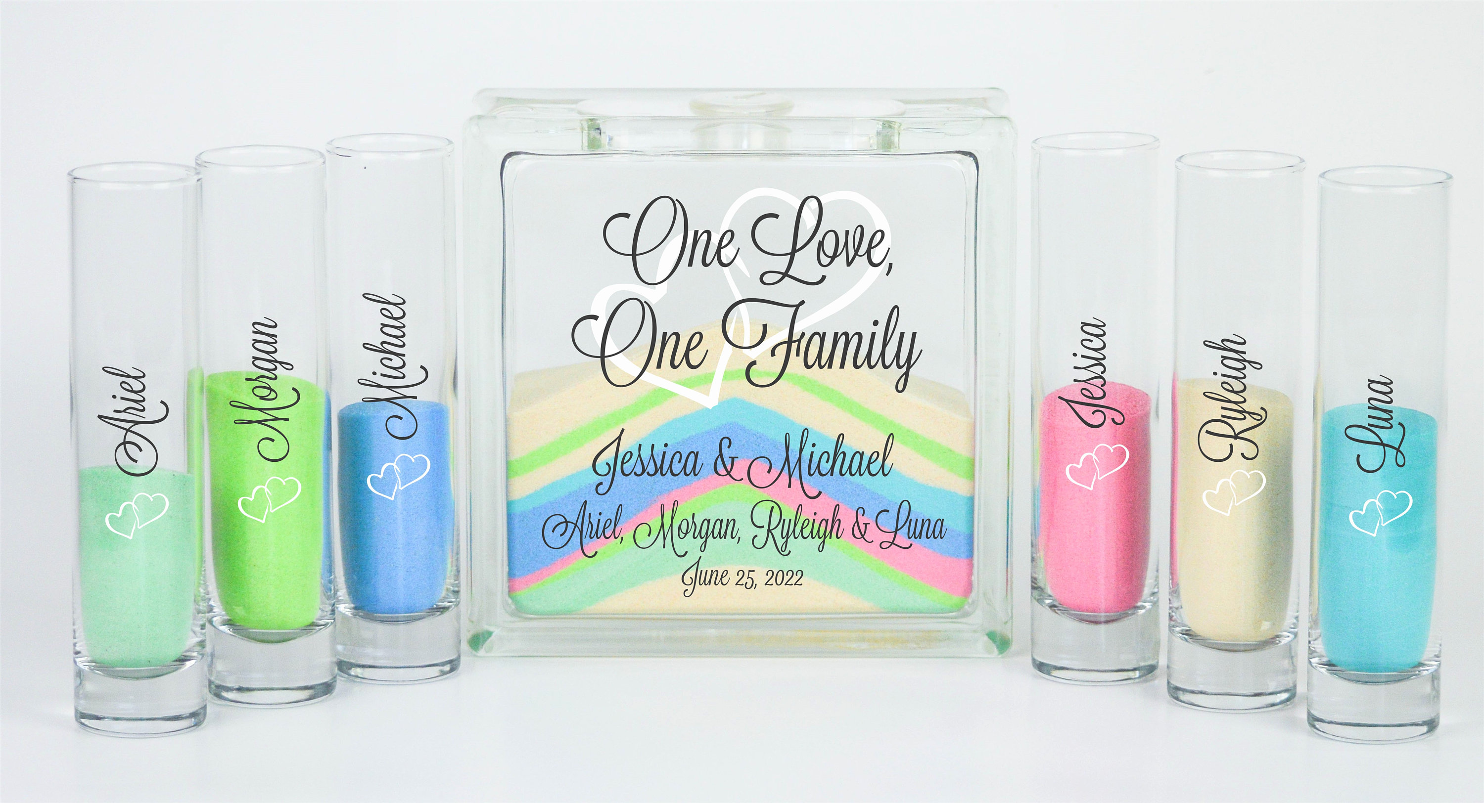 Wedding Sand Ceremony Set For Blended Family, Unity Jar With Lid, Candle Alternative, One Love, Family