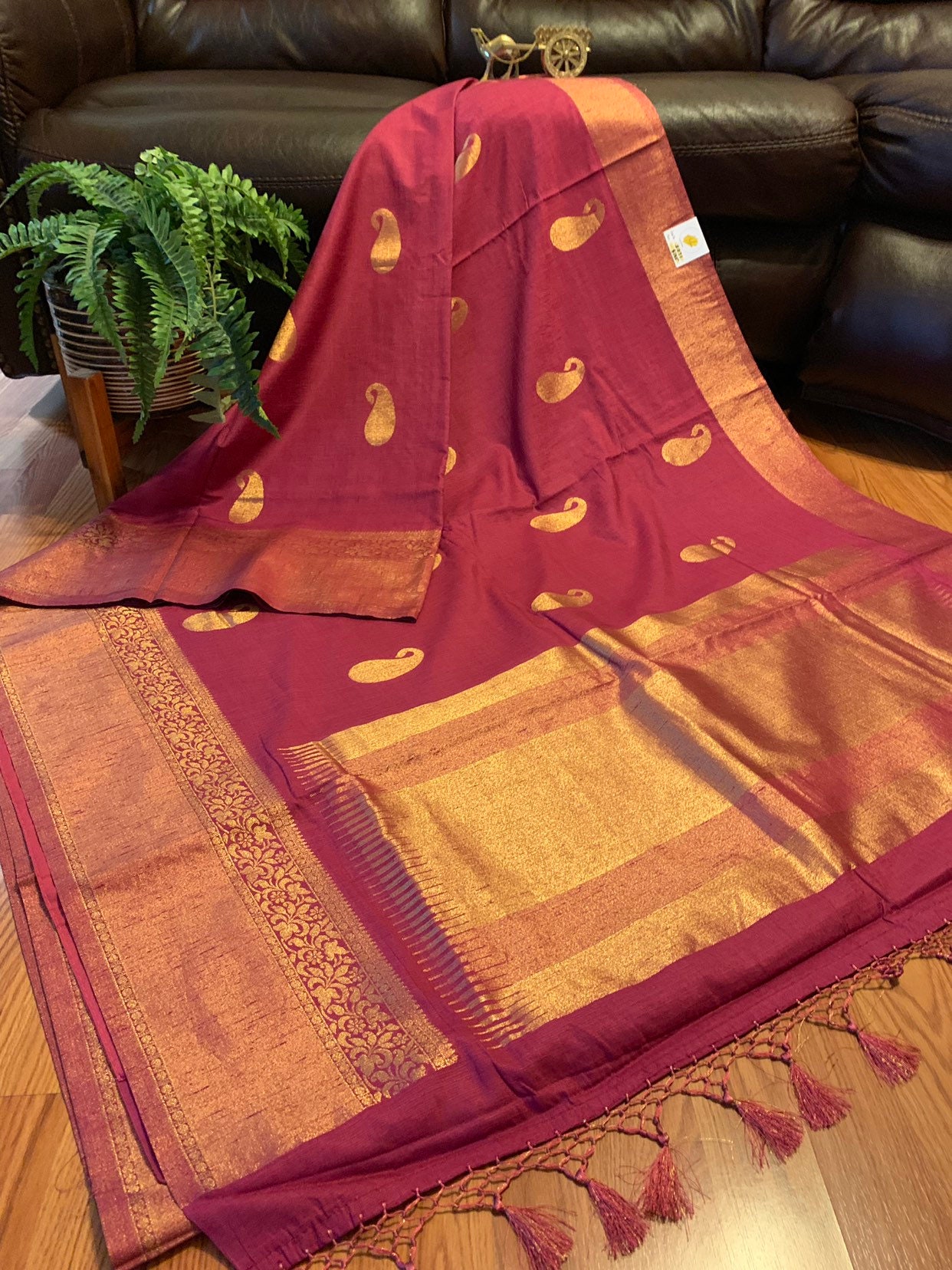 Blended Silk in Dark Mauve | Cotton Saree
