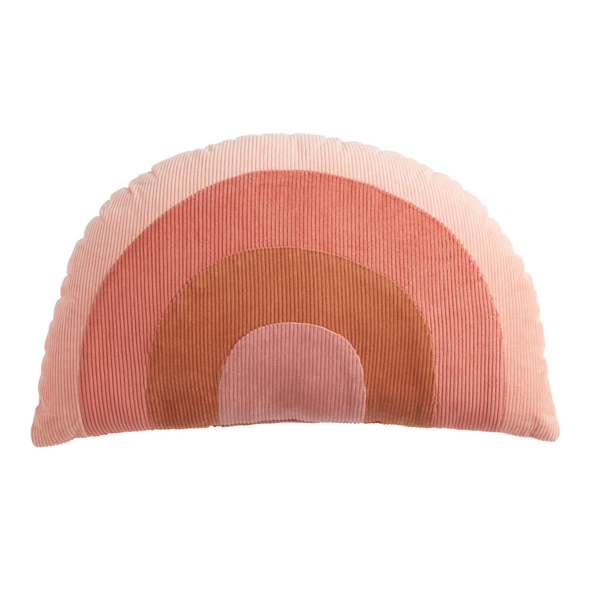 Warm Rainbow Velvet Corduroy Throw Pillow: Pink - Cotton - Lumbar by World Market