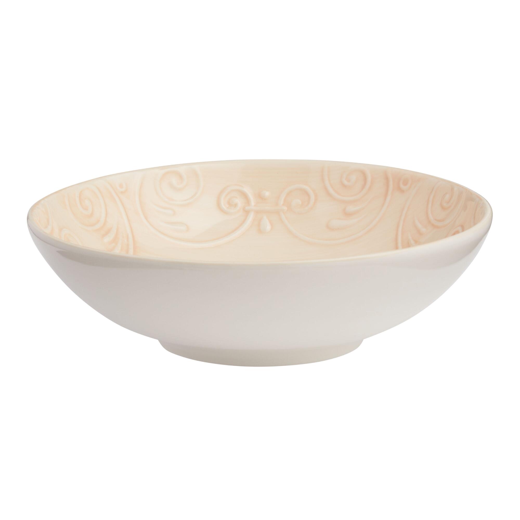 Embossed Ceramic Avellino Serving Bowl: Cream - Earthenware by World Market