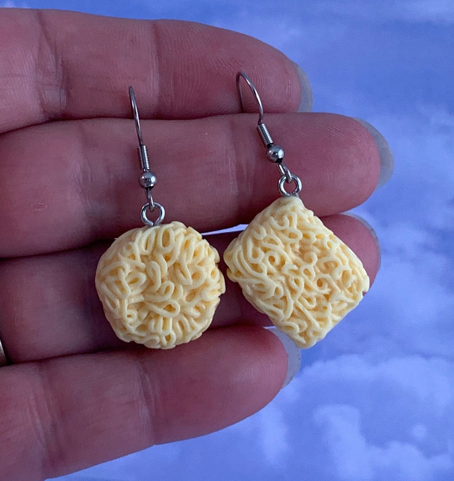 Ramen Noodle Earrings, Choice Food Kawaii Fun Quirky Handmade Novelty Sterling
