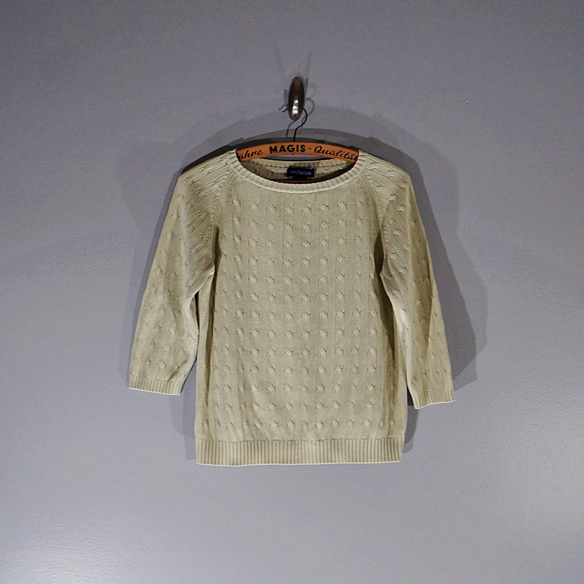 Vintage 90's Silk Blend Pistachio Green Braided Sweater // Size S/M