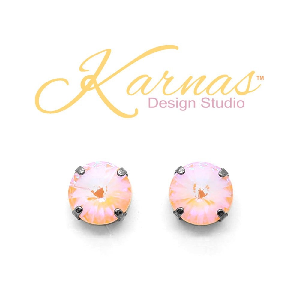 Radiant Peach 12mm Round Stud Or Drop Earrings K.d.s. Premium Crystal Pick Your Finish Karnas Design Studio Free Shipping