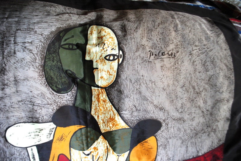 Cubism Vintage 90S, Poly Blend , Oversize | 40, 0x40, 0 Scarf With A Multi Color Abstract Print Of The Picasso Masterpiece."