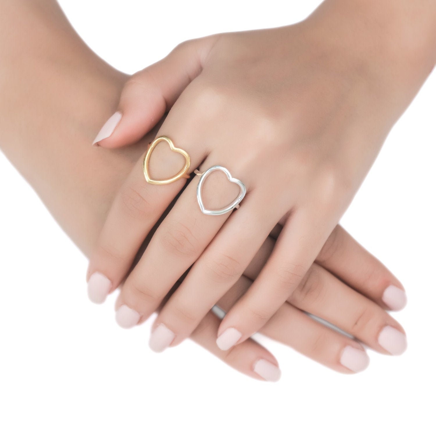 14K Yellow Gold Vermeil Heart Shape Ring, Stackable Rings, 18K Stacking Ring Free Engraving, Gift