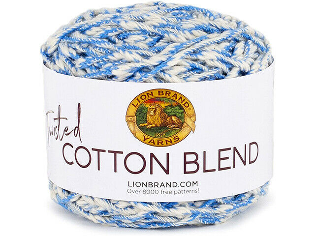 Lion Brand Twisted Cotton Blend Yarn in Blue/Ecru #48207