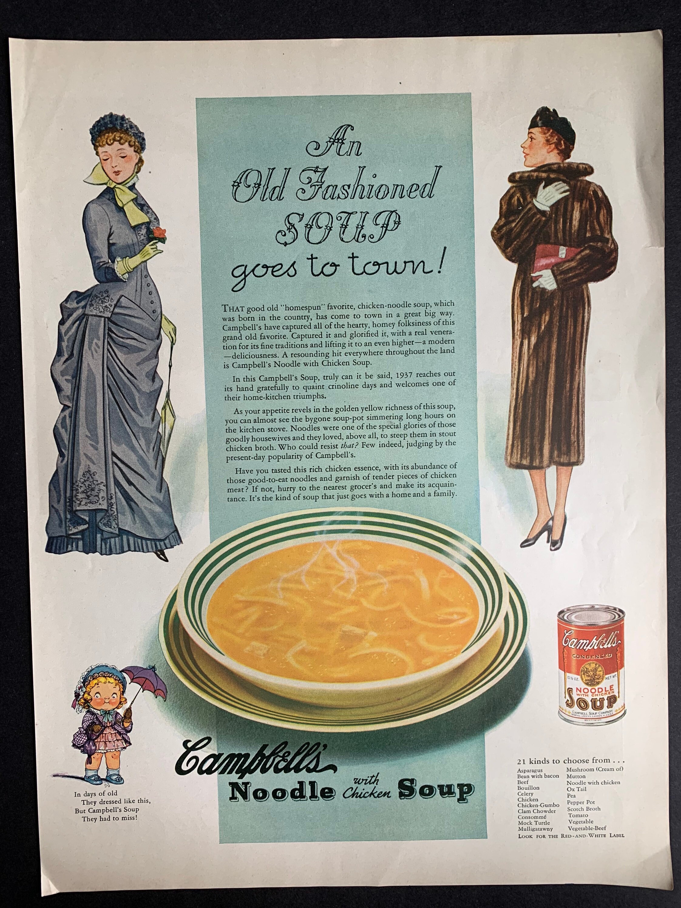 Vintage 1937 Campbell's Chicken Noodle Soup Print Ad