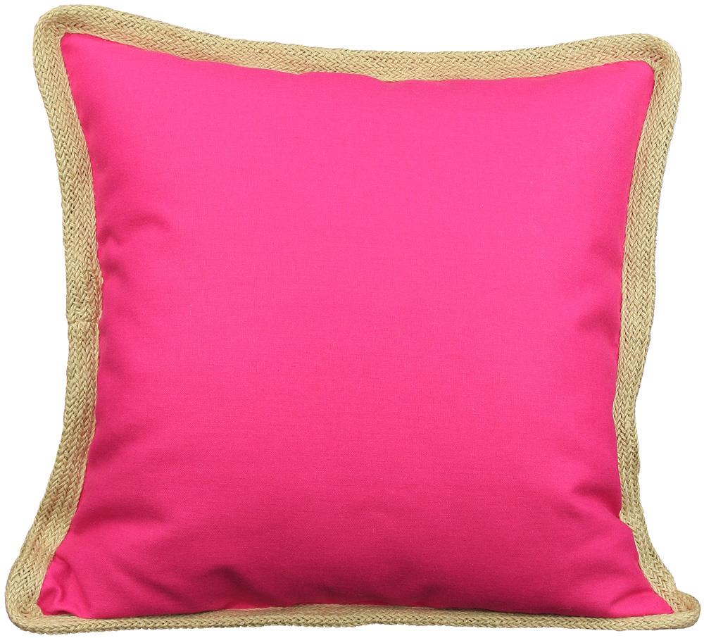 MANOR LUXE Classic Jute Trim 20-in x 20-in Fuchsia Cotton Blend Indoor Decorative Pillow in Pink | ML1113082020FUSHIAFE