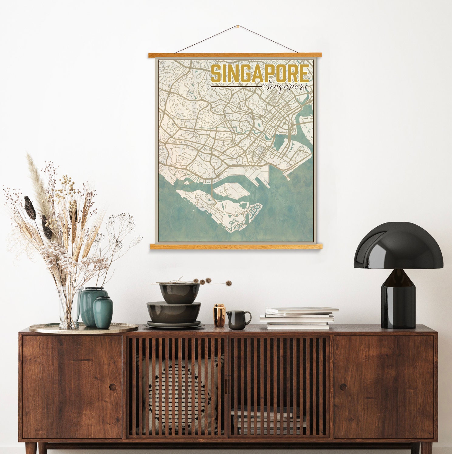 Singapore Street Map | Hanging Canvas Of Printed Marketplace