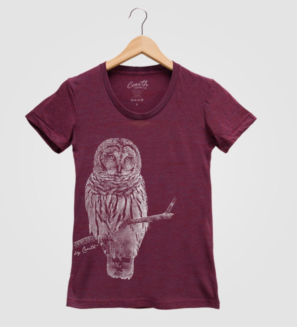 Owl Tshirt Women Screen Print Tri-Blend Short Sleeve Available S , M L Xl