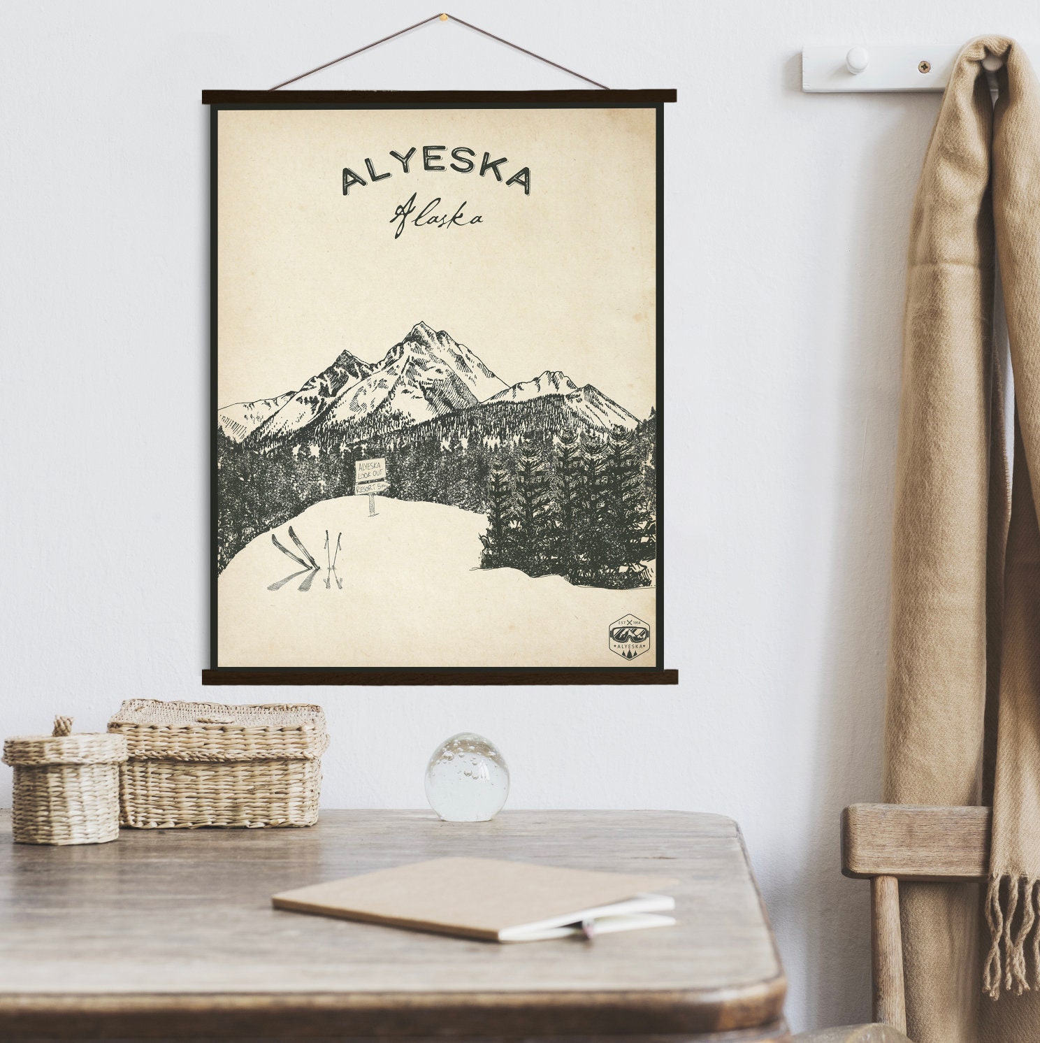 Alyeska Alaska Ski Resort Sketch Print | Hanging Canvas Of Printed Marketplace