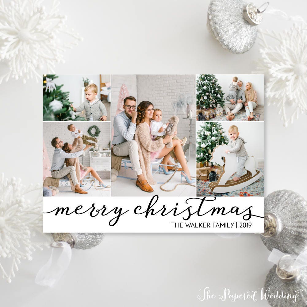 Printable Or Printed Photo Christmas Cards - Collage Simple, Modern With Five Pictures 054 P4