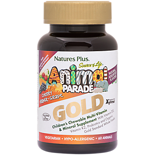 Animal Parade Gold Multivitamin for Kids with Organic Whole Foods - Cherry, Orange & Grape (60 Chewable Tablets)