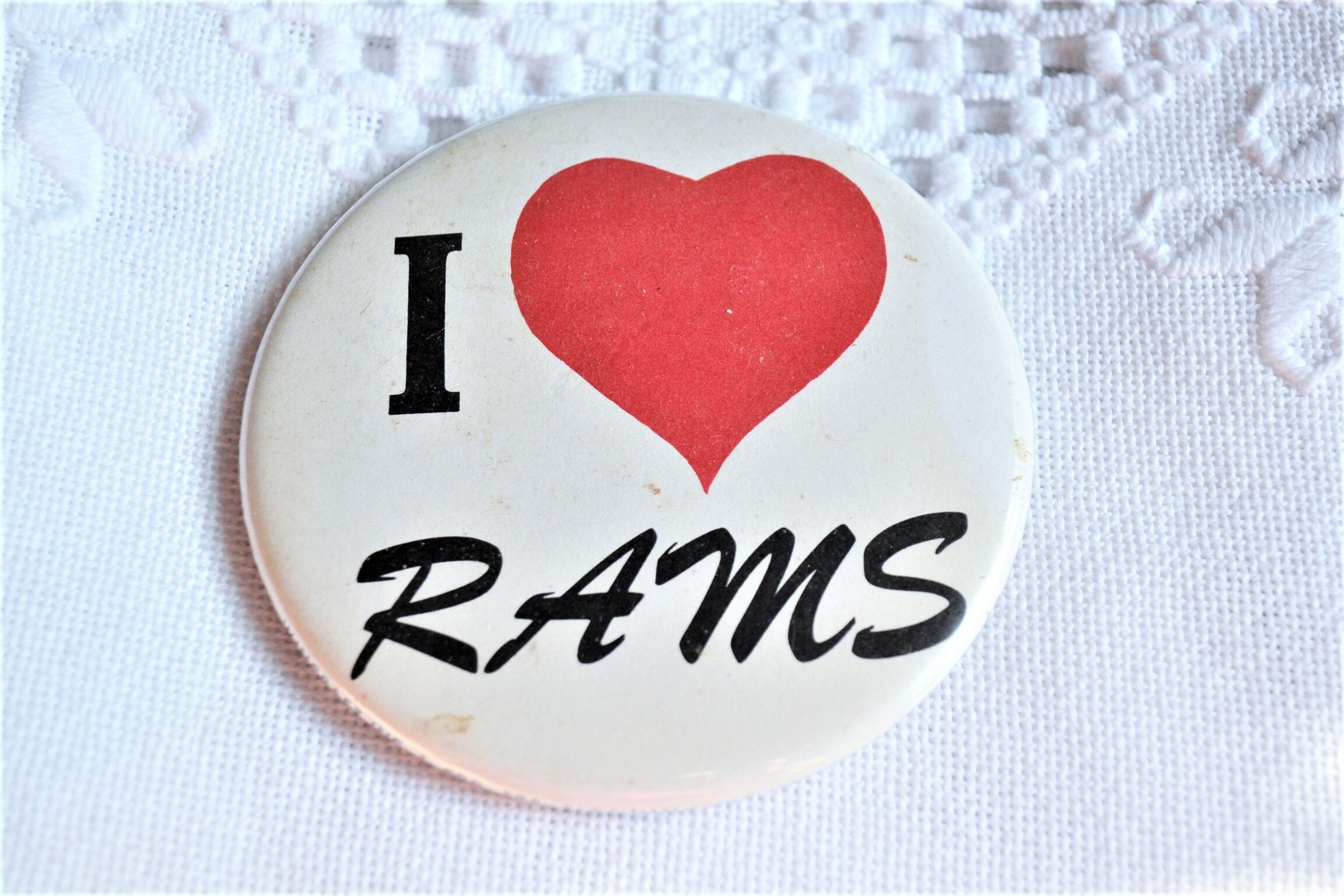 Vintage I Love Rams Pin Pinback Button Red Black White Panchosporch