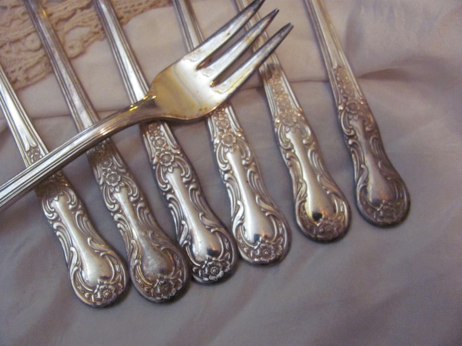 Crab Forks - Set Of 7 Silver Plate Seafood Cocktail Gracious