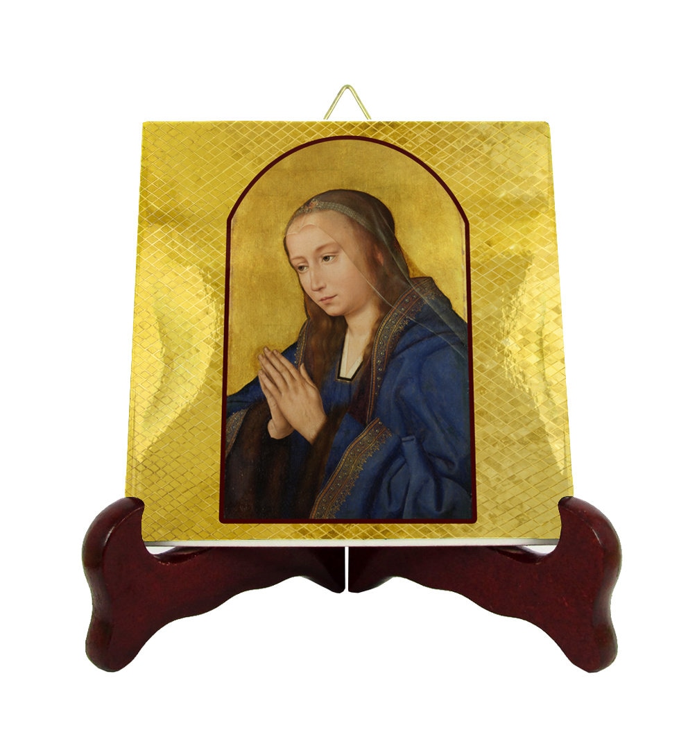 The Virgin in Prayer - Catholic Gifts Religious Icon On Tile Mary Art Devotional Gift Ideas Ave Maria