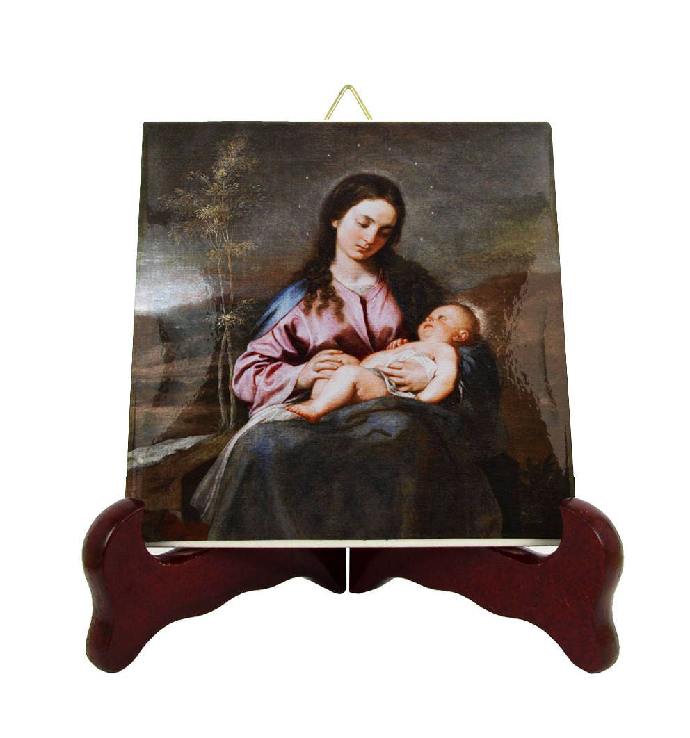 Catholic Art - Virgin & Child Icon Catholic On Ceramic Tile Madonna Alonso Cano Religious Gift Idea Devotional