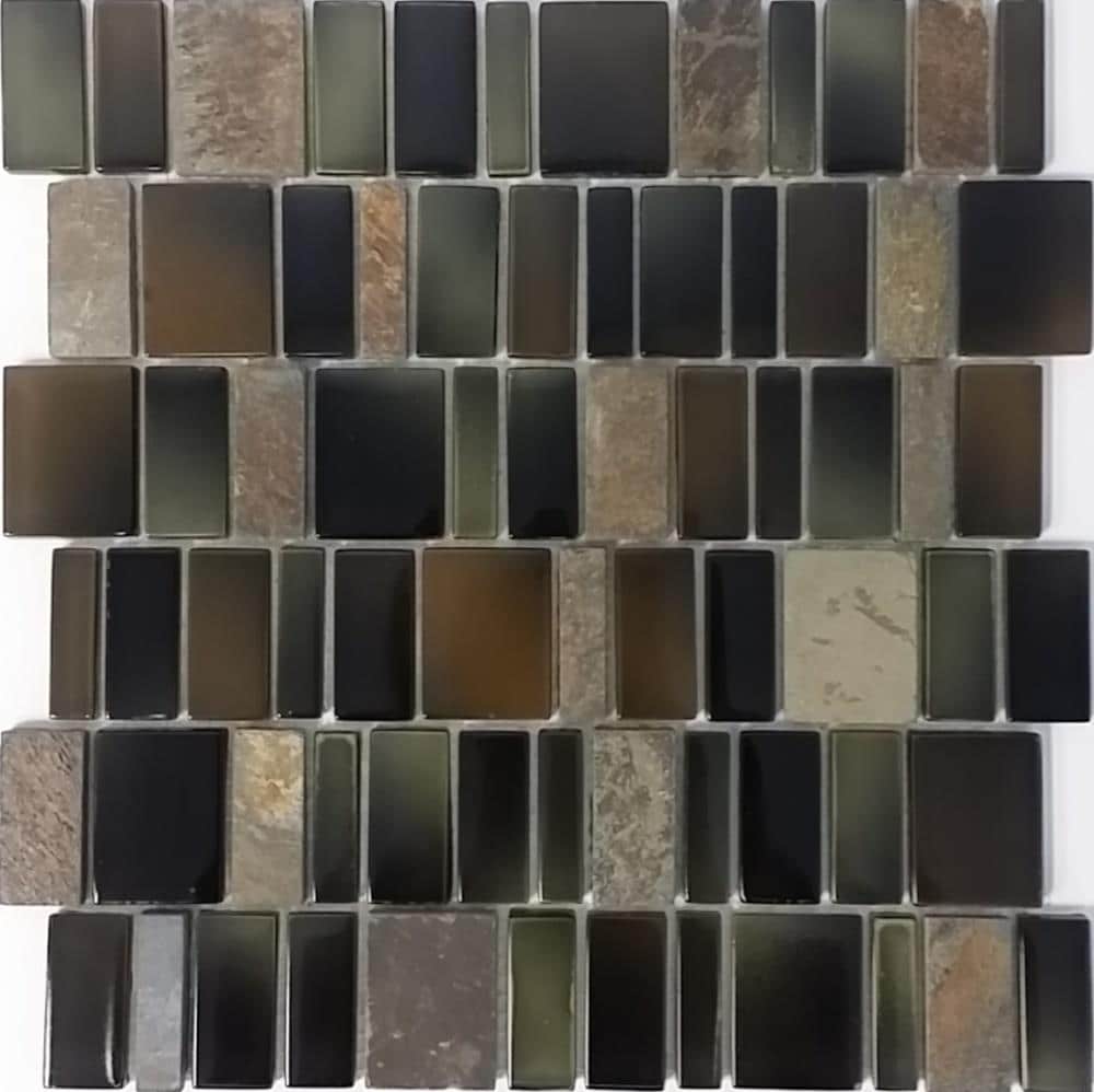 Elida Ceramica Blended Monarch Staggered 12-in x 12-in Multi-finish Glass; Stone Slate Wall Tile | MN578BLND1212