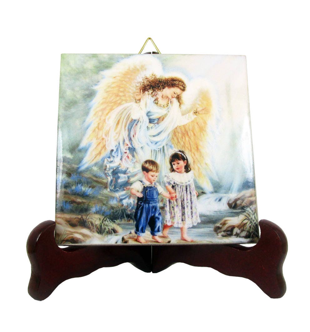 The Guardian Angel With Children - Catholic Gift Religious Plaque/Ceramic Tile A Perfect Baptism Gifts For Babies