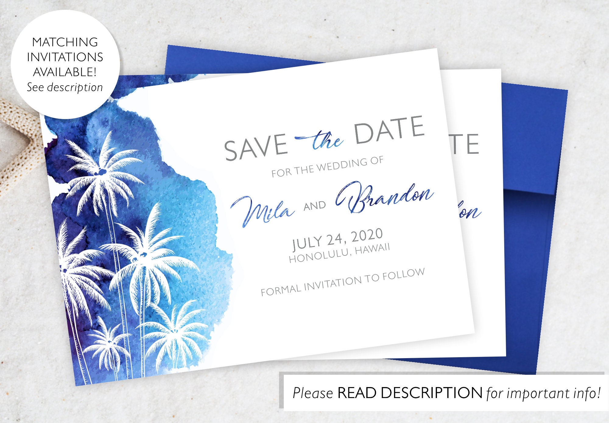 Palm Tree Wedding Save The Date, Date Announcement Card, Tropical Printed Cards #satd-345