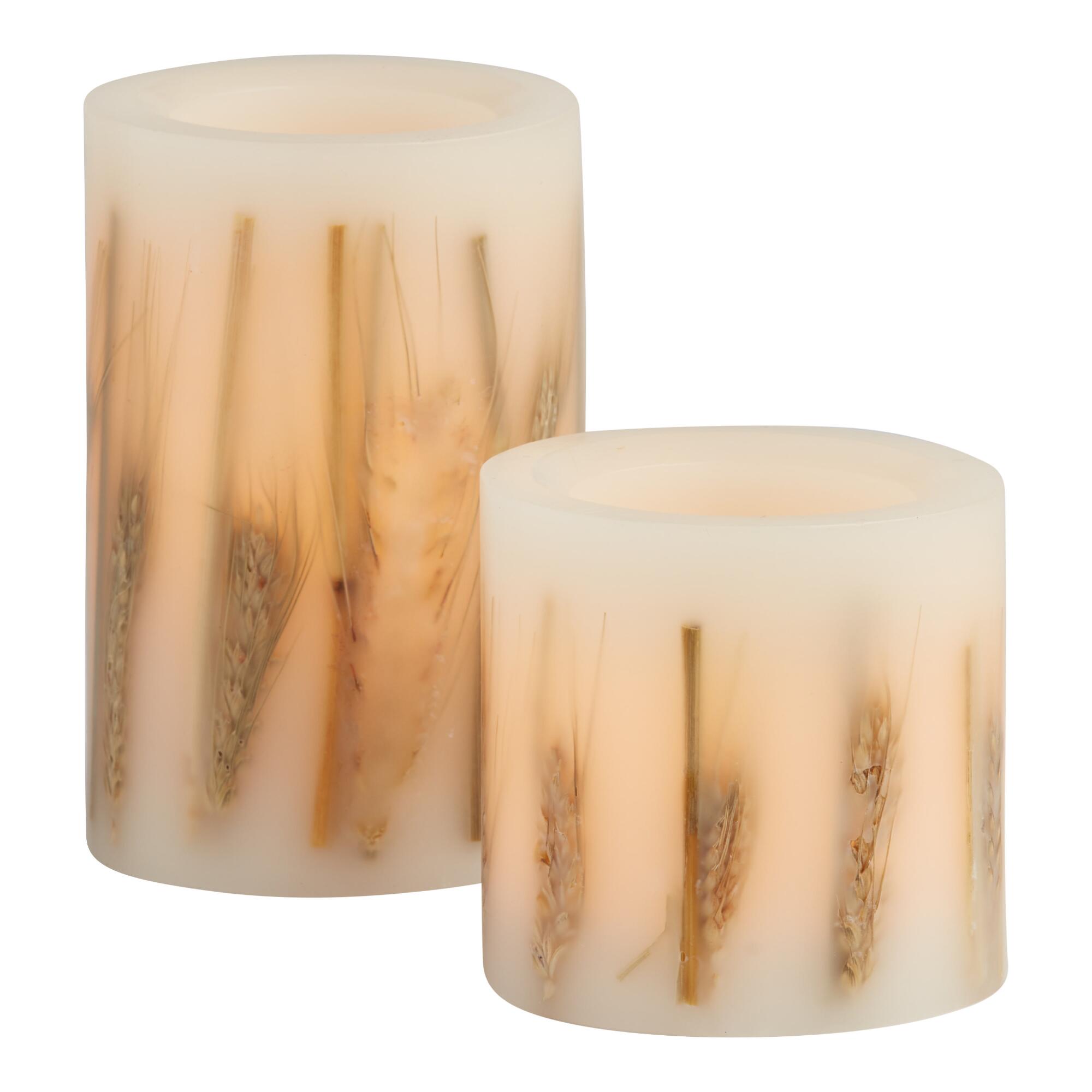 Ivory Embedded Wheat Flameless LED Pillar Candle: Natural - Plastic by World Market