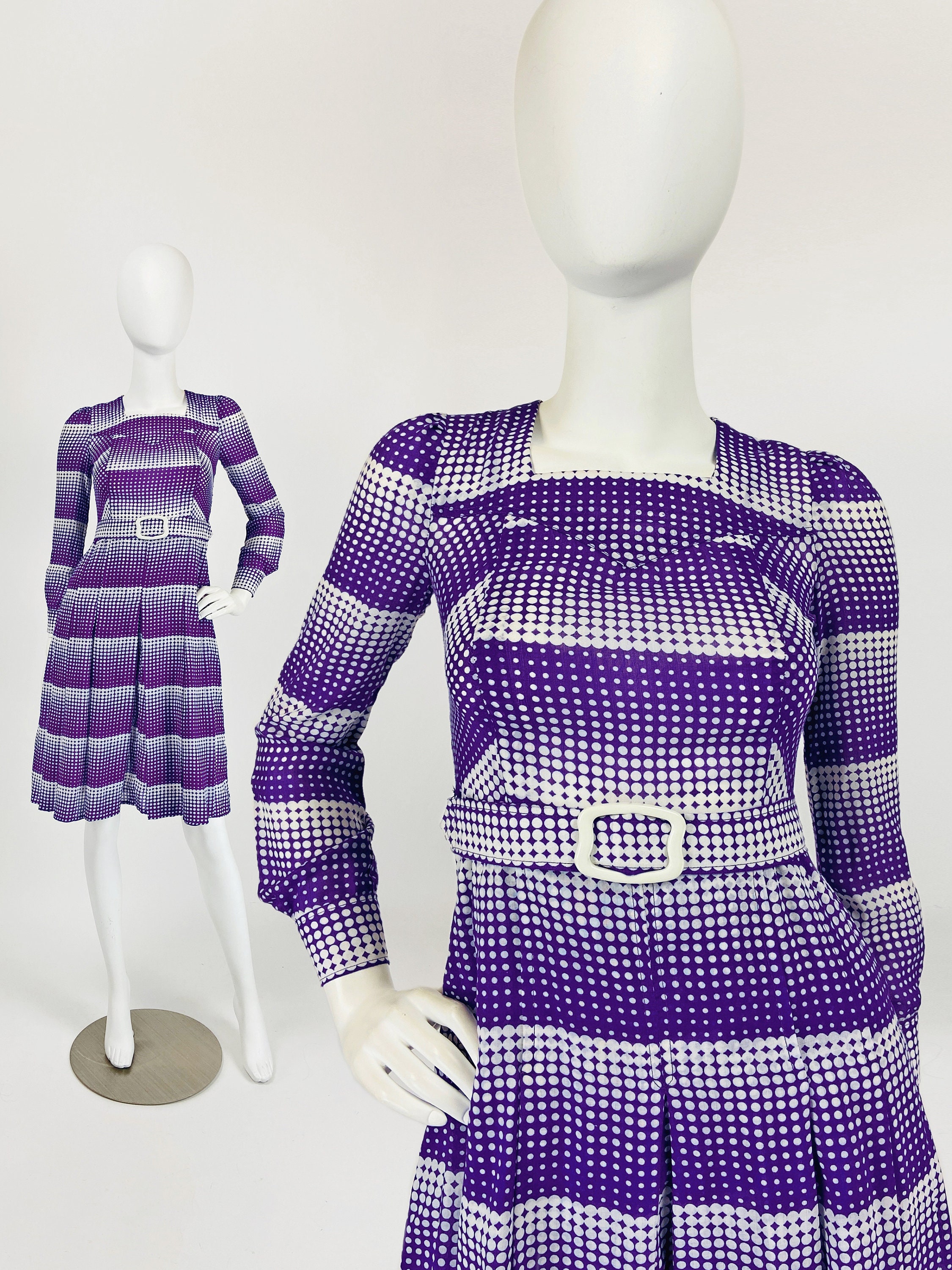 Vintage 60S Mod Dress, Secretary Cotton Dress Vintage, Belted Semi Sheer Summer Xs Size 0 Us, 4 Uk Y035