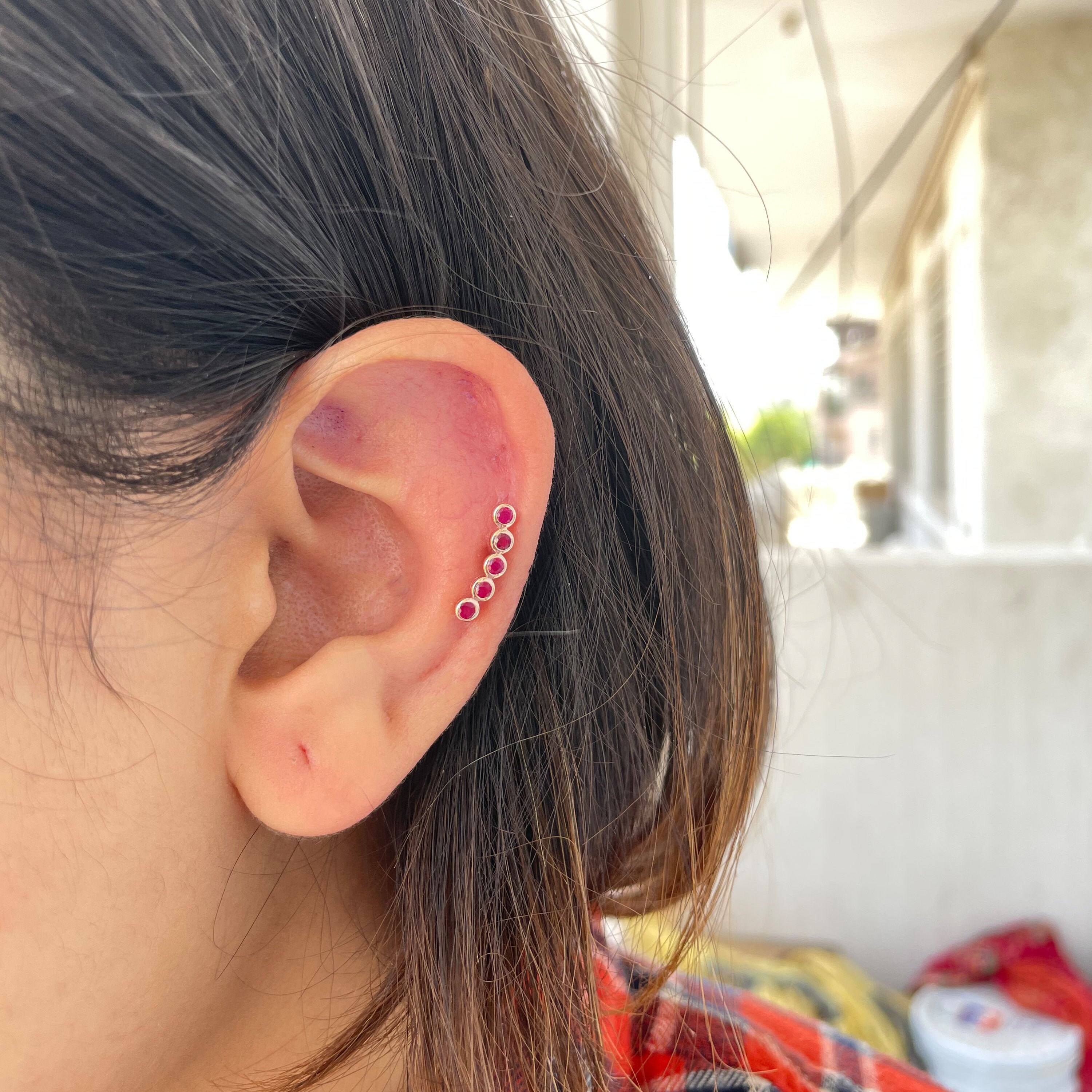 1/2 Ct Ruby Cartilage Earring, Dainty Earrings, Ear Cuff, Bezel Piercing Climber Crawler Earrings