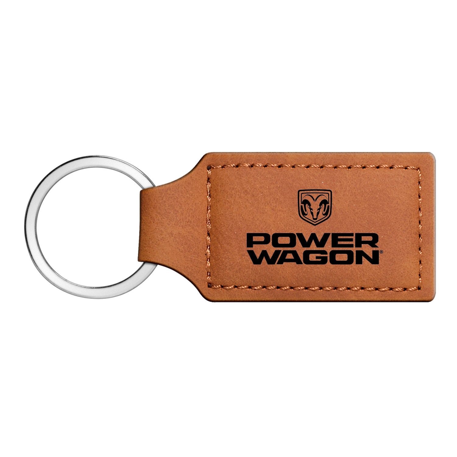 Ram Power Wagon Rectangular Brown Leather Key Chain