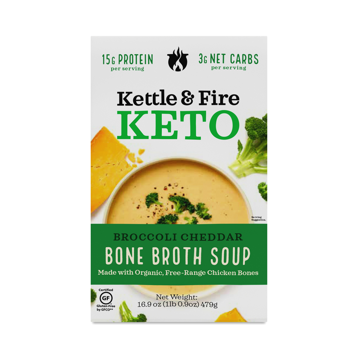 Kettle & Fire Keto Chicken Bone Broth, Broccoli Cheddar Soup 16.9 oz carton