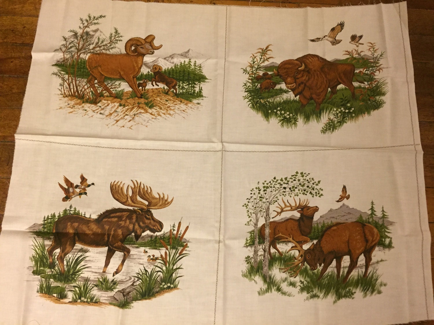 Animal Wildlife Linen Cloth Moose, Ram Buffalo, Elk 30x25 4 Scenes
