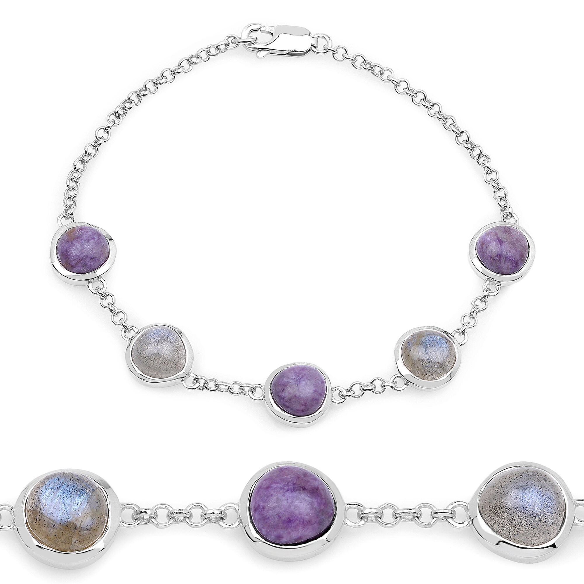 Chaorlite & Labradorite Bracelet, Natural Gemstone Bracelet .925 Sterling Silver, Birthday Gift For Her, Women