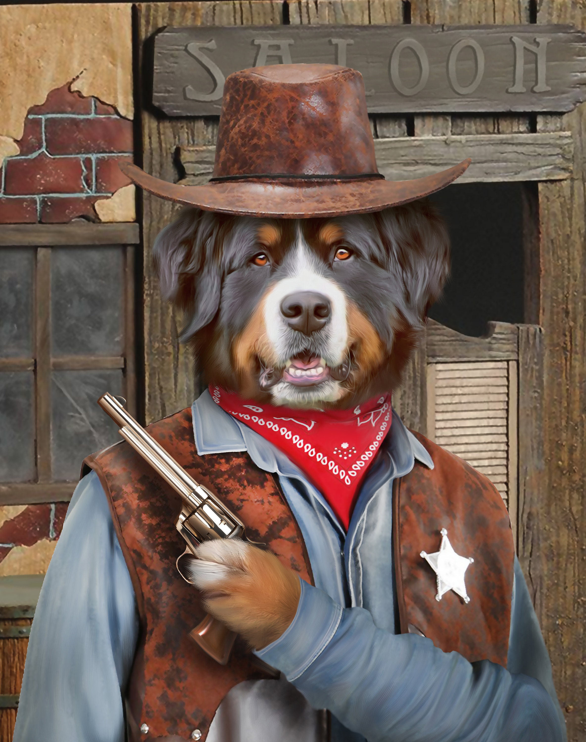 Custom Pet Cowboy Portrait, Sheriff, Marshal, Funny Pet Portrait, Funny Gift For Cowboy Lover