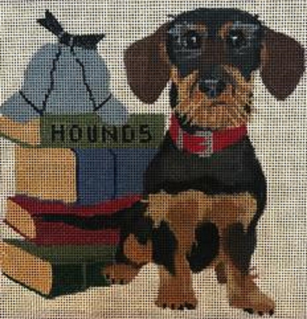 Needlepoint Handpainted Melissa Prince Dachshund Mystery Lover 6x6 -Free Us Shipping