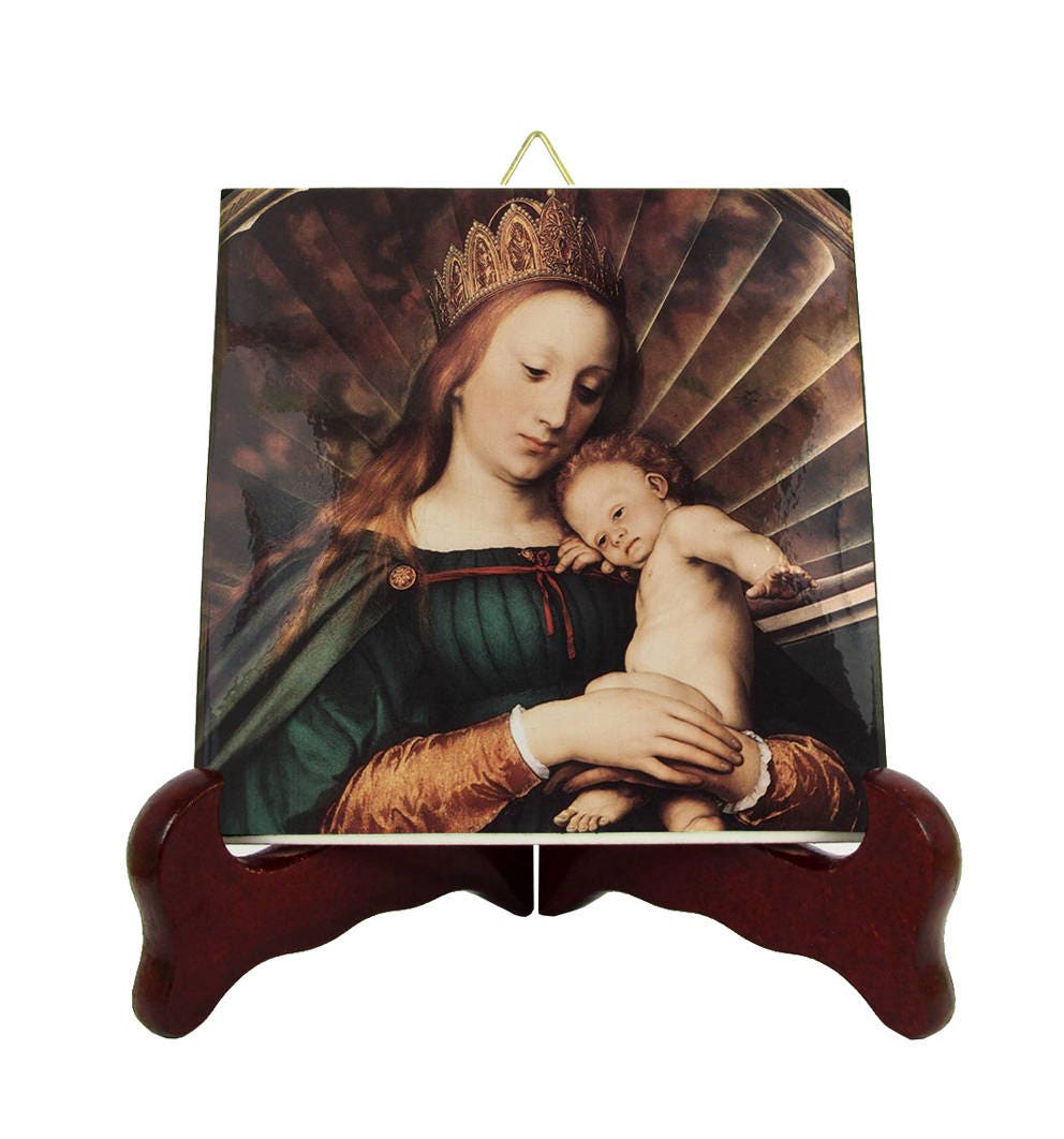 Catholic Gifts - Madonna & Child Catholic Icon On Ceramic Tile From A Painting By Hans Holbein Gift Art Holy