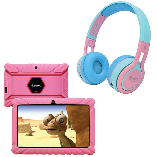 Contixo 7-Inch Kids Tablet, 16 GB w/Wireless Bluetooth Kids Headphones, Pink (843631146828)