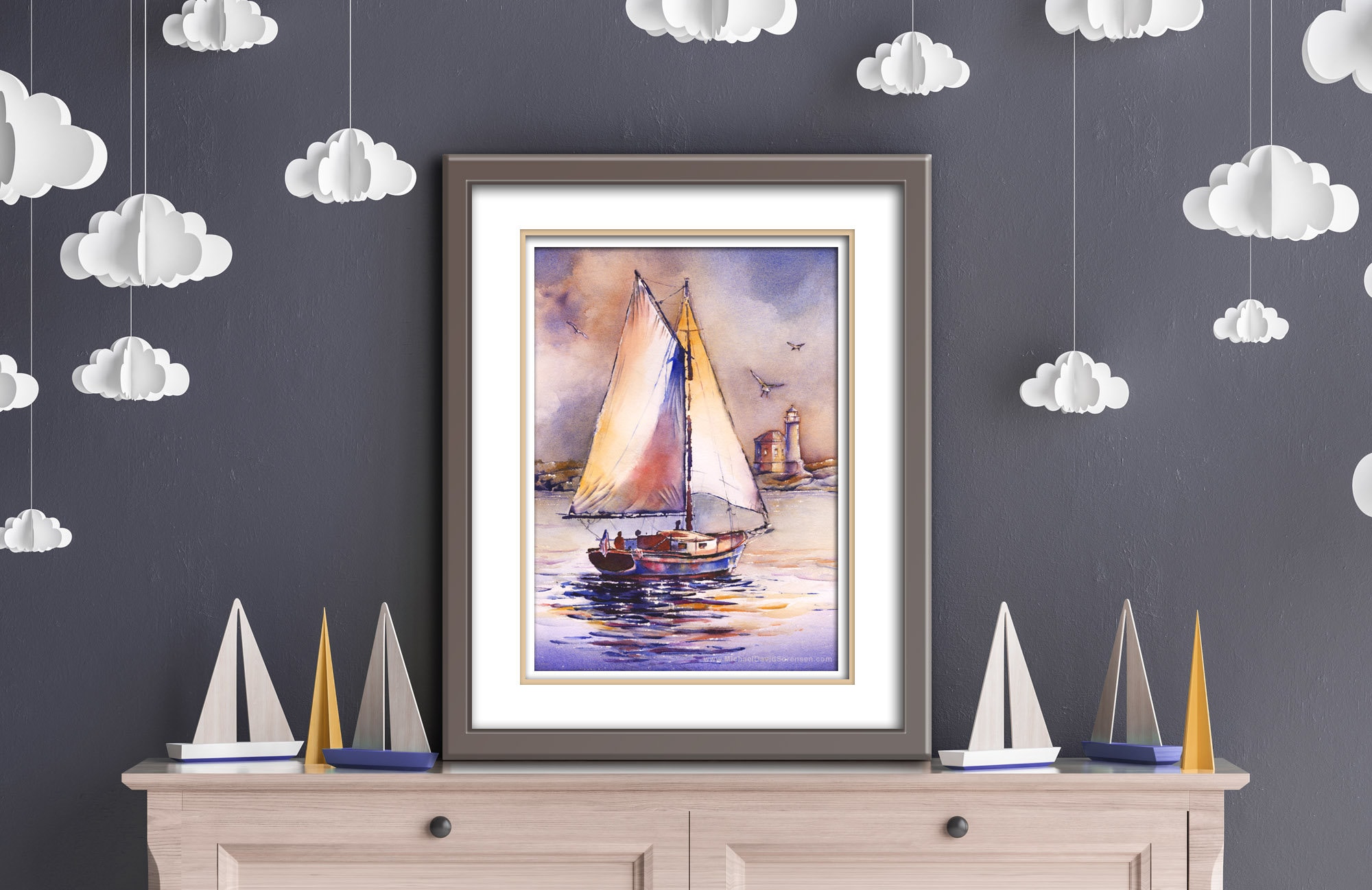 Sailing Art Print. Sailboat Watercolor Painting. Lighthouse Art. Bandon, Oregon Lighthouse. Wall Print. Nautical