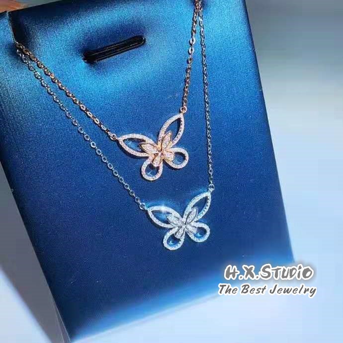 Hx Jewelry | Diamond Butterfly Pendant Necklace in Solid 18K Gold/Custom Fine Jewelry/Personalization Design/Gift For Women & Girls
