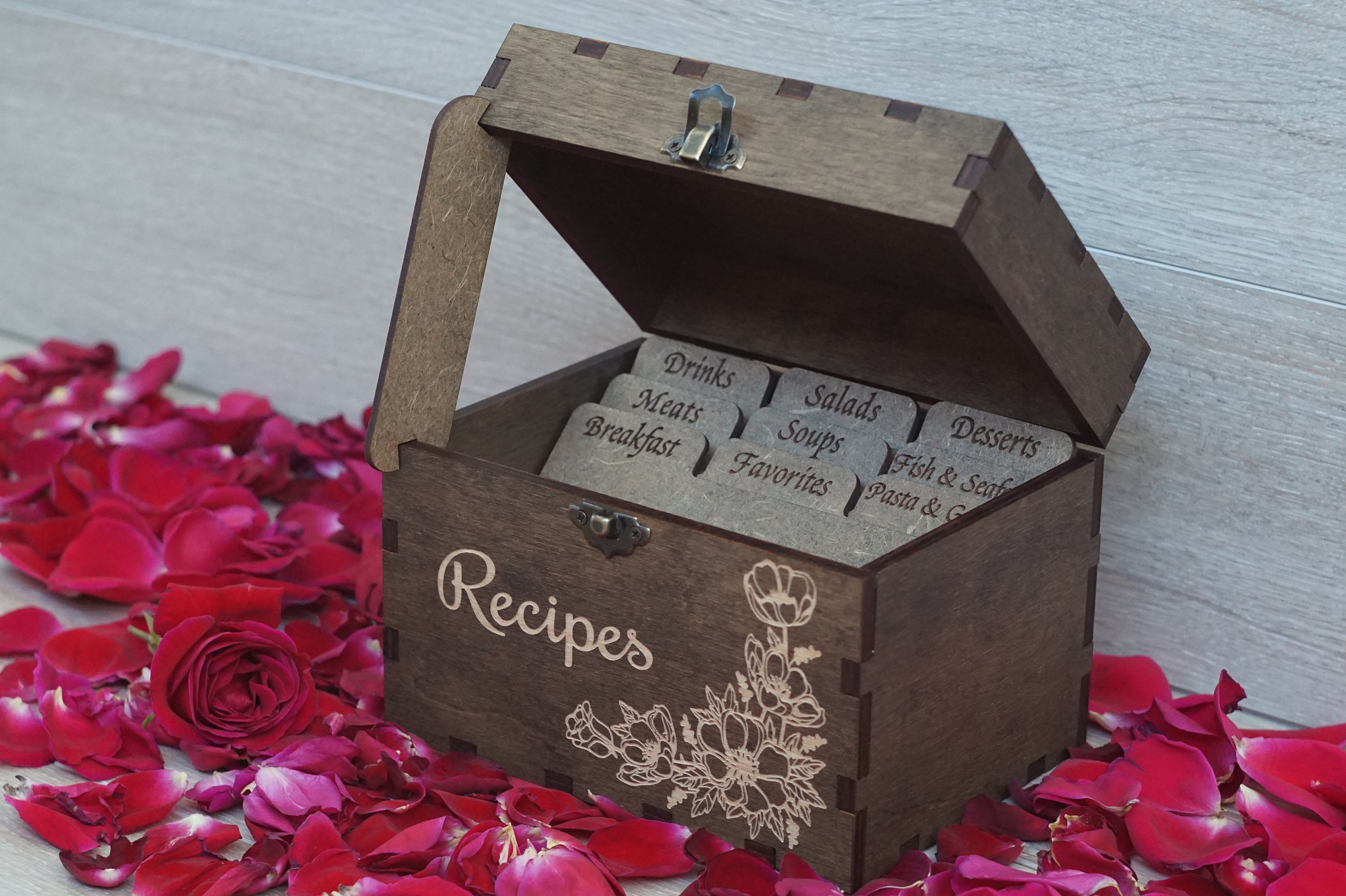 4x6 Recipe Box With Dividers Personalized Recipe Engraved Wood Housewarming Gift Bridal Shower Wedding Mothers Day Christmas