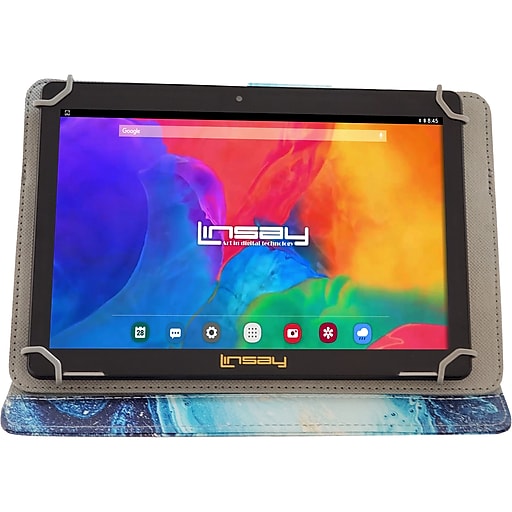 Linsay 10.1" Tablet with Ocean Marble Case, 2GB Ram, 32GB Storage, Android 10, Black (F10IPCMO)