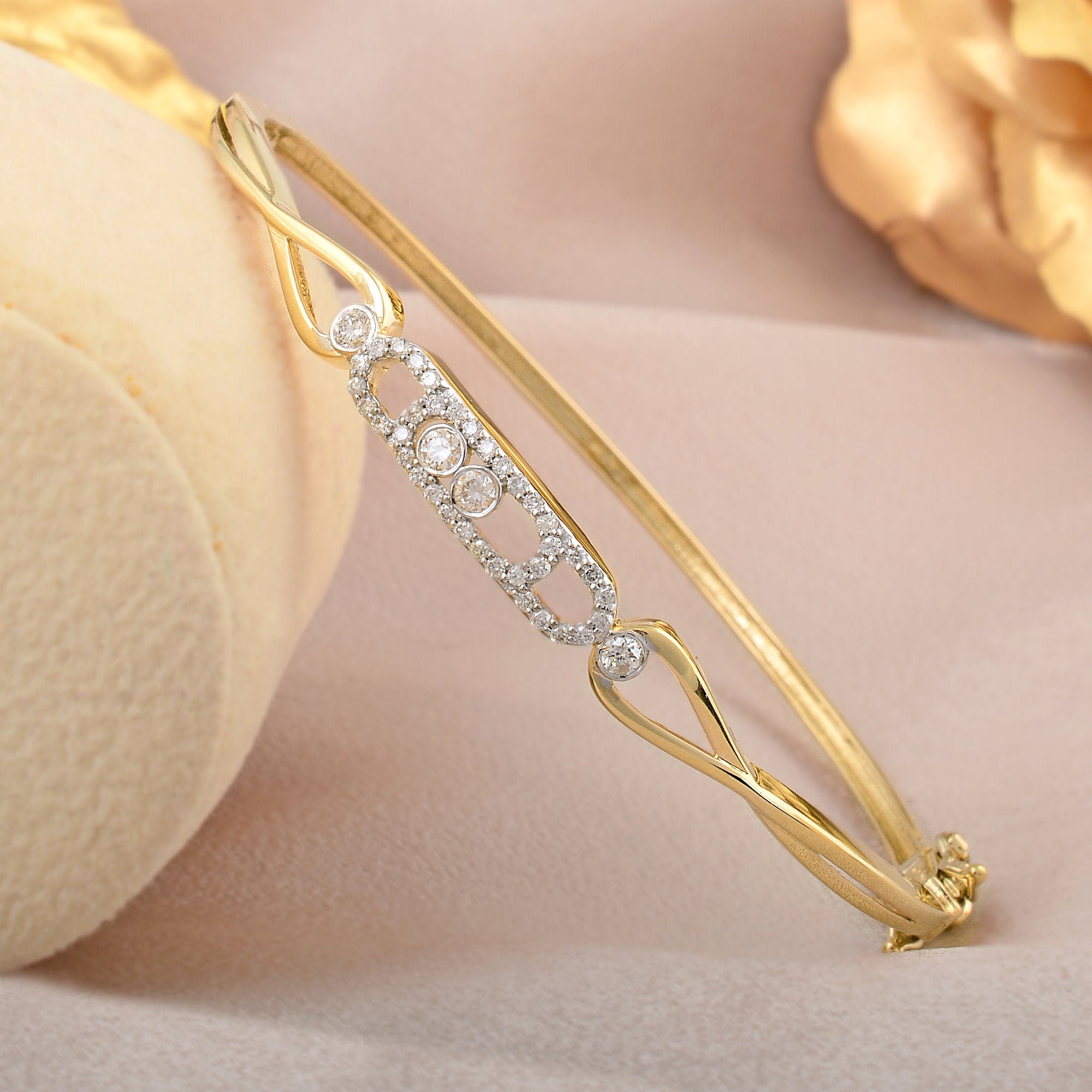 0.34 Ct Natural Diamond Bangle, 14K Solid Gold Round Dainty Bracelet, Diamond Gift Ideas, Fine Jewelry