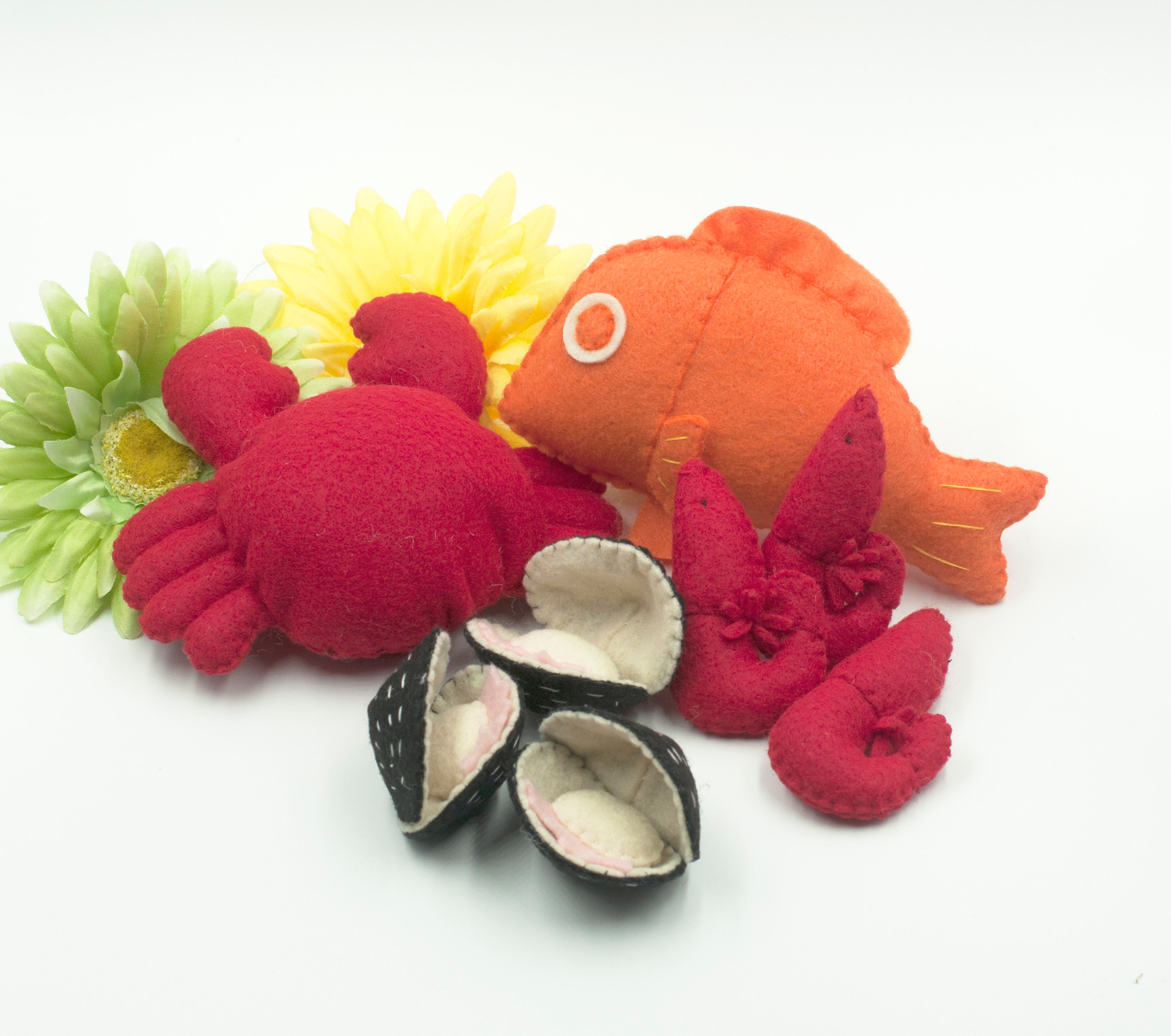 Felt Food Seafood Set, Play Food, Pretend For Play, Play Kitchen